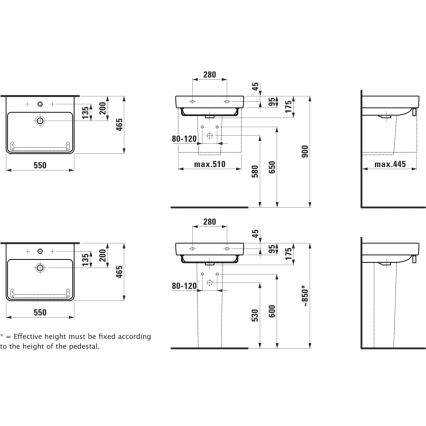 LAUFEN H8109620001041 - Wastafel op werkblad/wandmontage PRO 55x46,5 cm keramiek/wit