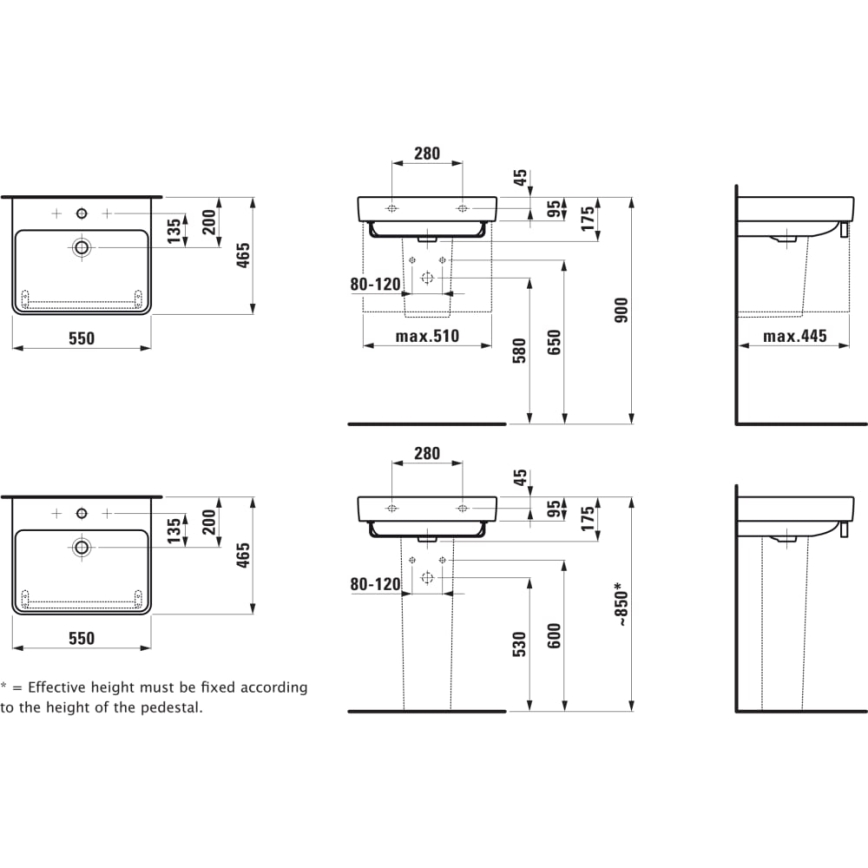 LAUFEN H8109620001041 - Wastafel op werkblad/wandmontage PRO 55x46,5 cm keramiek/wit