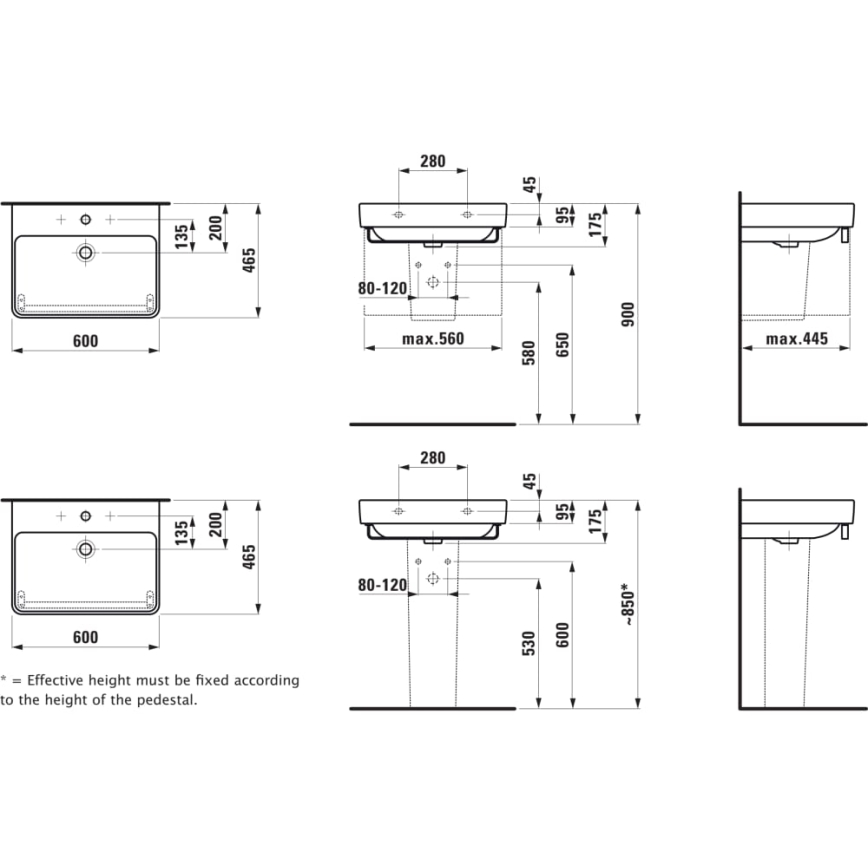 LAUFEN H8109630001091 - Wastafel voor opbouw/muurmontage PRO 60x46,5 cm keramiek/wit