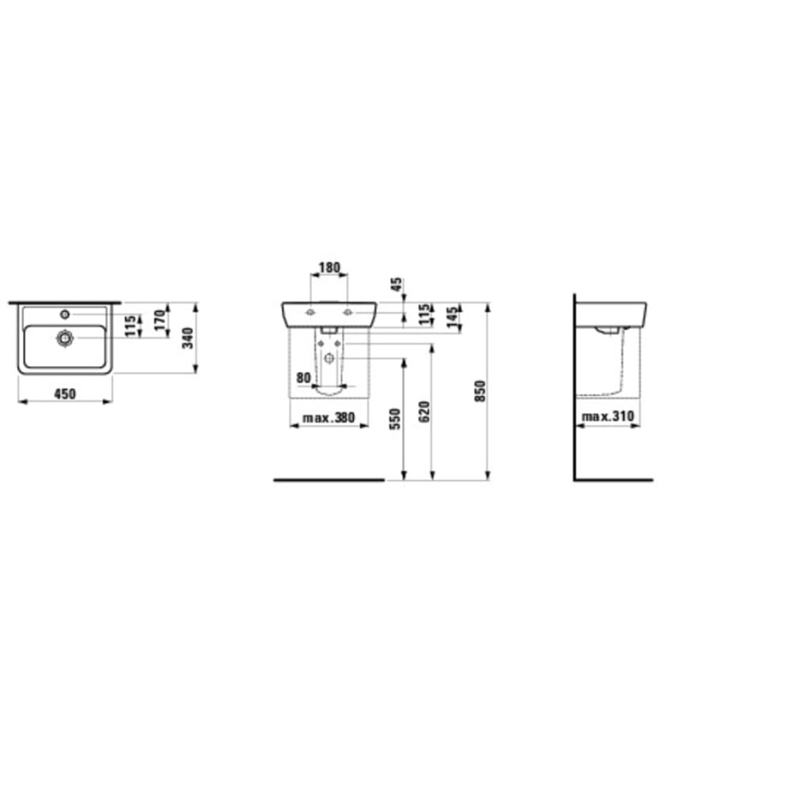 LAUFEN H8119510001041 - Wastafel voor opbouw/wandmontage PRO 45x34 cm keramiek/wit