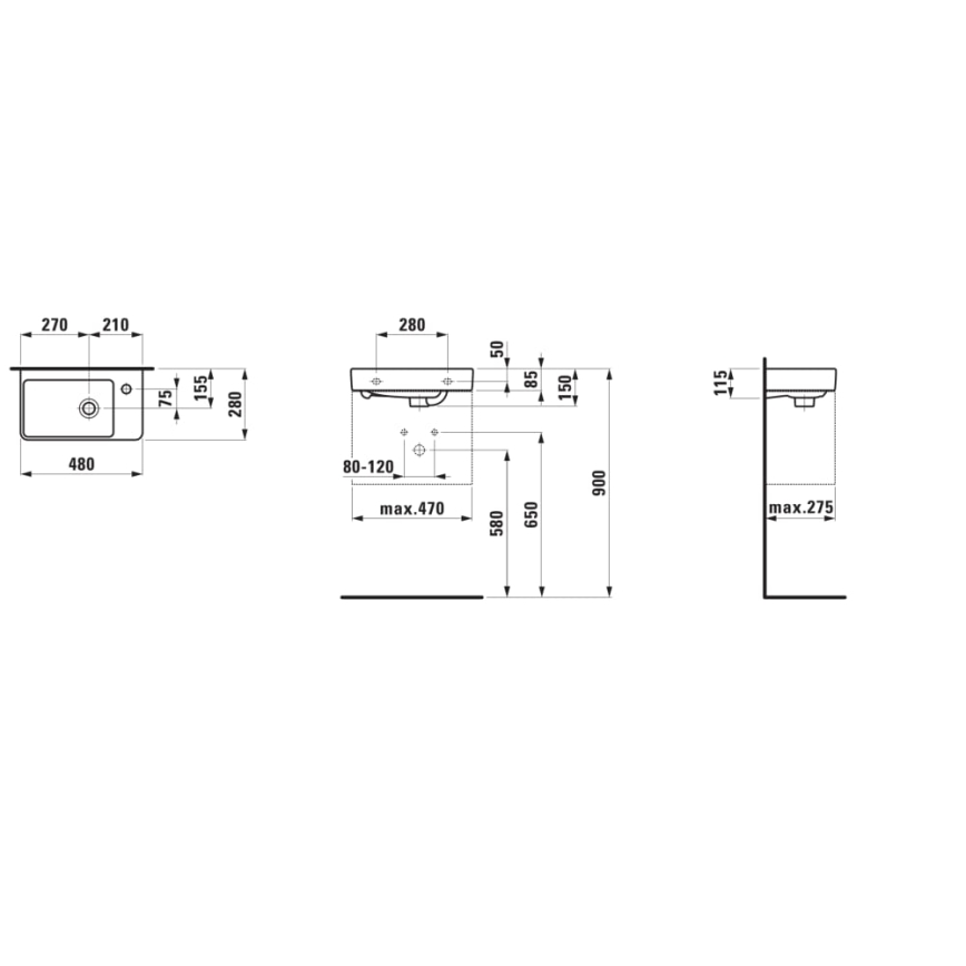 LAUFEN H8159540001041 - Wandgemonteerde wastafel PRO 48 x 28 cm keramiek/wit