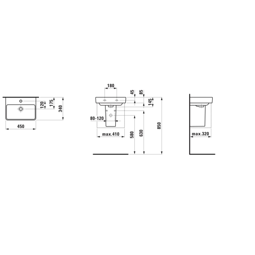 LAUFEN H8159610001041 - Wastafel voor opbouw/wandmontage PRO 45x34 cm keramiek/wit