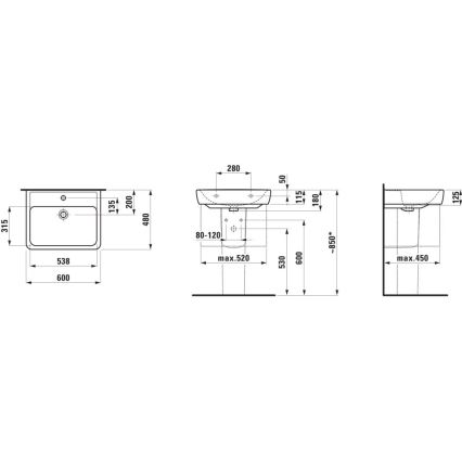 LAUFEN H8166120001311 - Hoek wandwastafel PRO 45x46 cm keramiek/wit