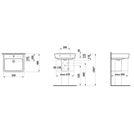 LAUFEN H8189510001041 - Wastafel voor opbouw/wandmontage PRO 55x48 cm keramiek/wit