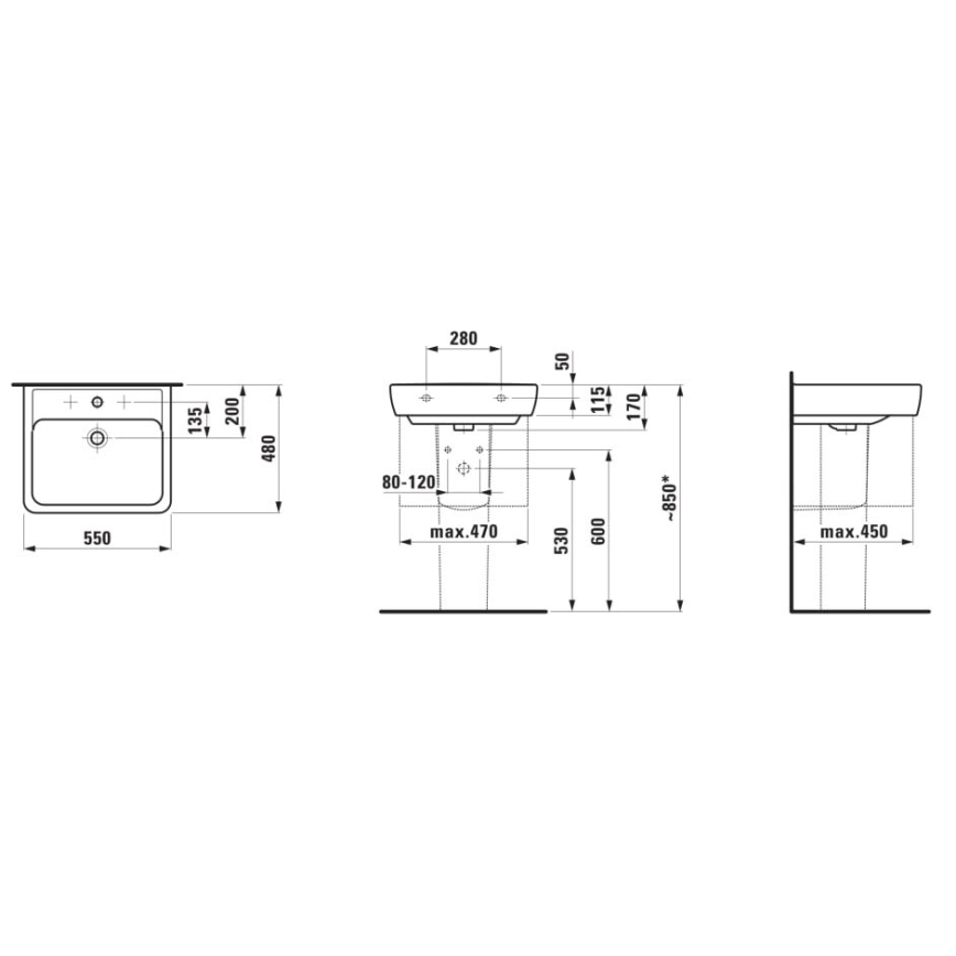 LAUFEN H8189510001041 - Wastafel voor opbouw/wandmontage PRO 55x48 cm keramiek/wit