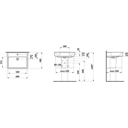 LAUFEN H8189520001041 - Wastafel voor opbouw/muurbevestiging PRO 60x48 cm keramiek/wit