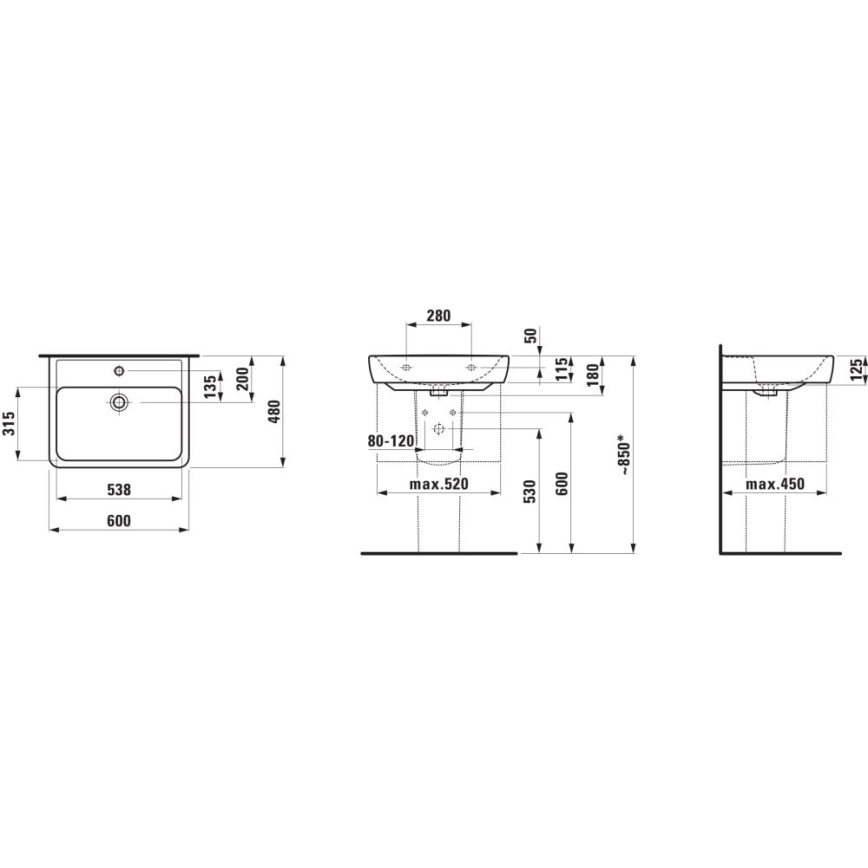 LAUFEN H8189520001041 - Wastafel voor opbouw/muurbevestiging PRO 60x48 cm keramiek/wit