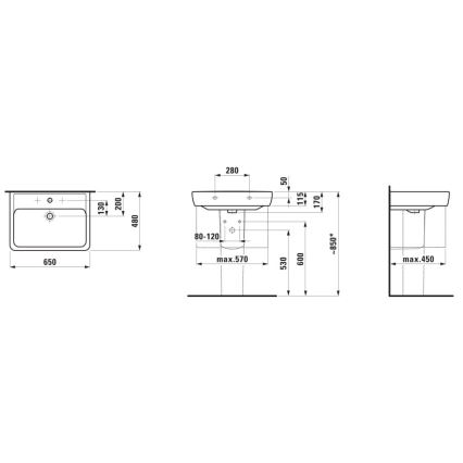 LAUFEN H8189530001041 - Wastafel voor opbouw/wandmontage PRO 65x48 cm keramiek/wit