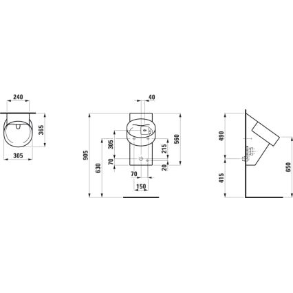 LAUFEN H8402860200001 - Urinoir met sensor VAL 230V, achteraansluiting, achterafvoer, keramiek/hoogglans zwart