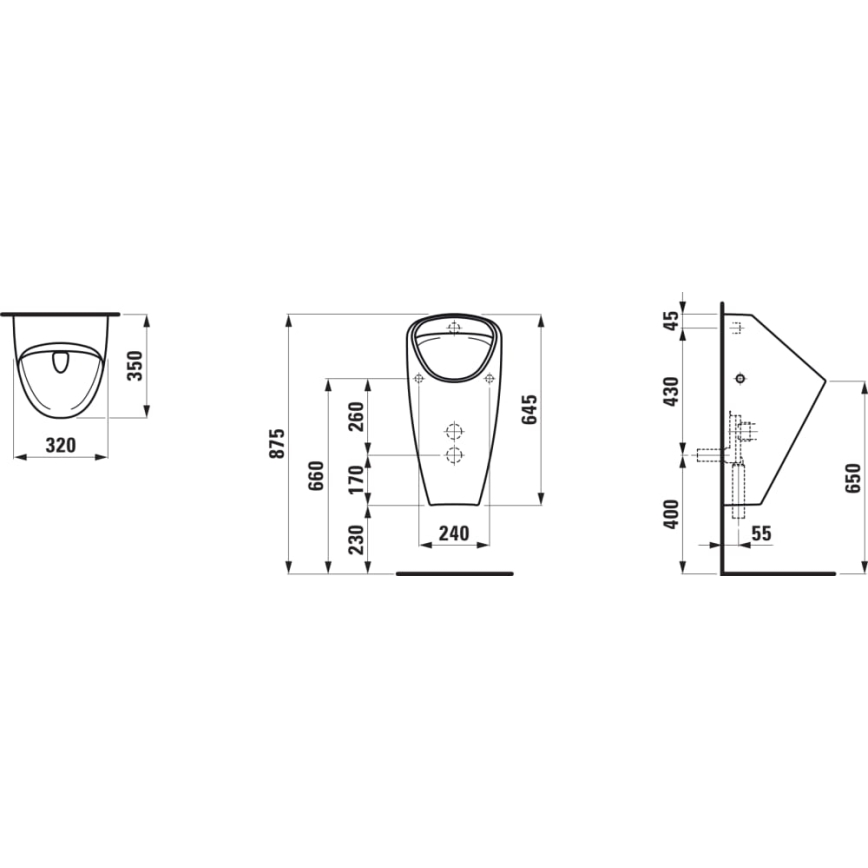 LAUFEN H8410610000001 - Urinoir CAPRINO interne inlaat, achterste afvoer keramiek/wit