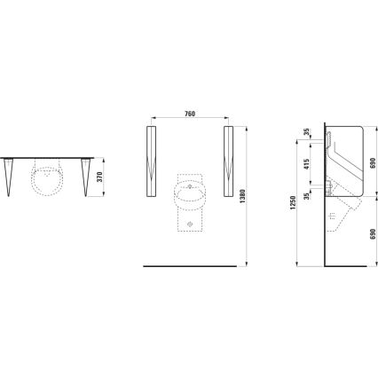 LAUFEN H8472807160001 - Urinoir-scheidingswand VAL 69x37 cm keramiek/mat zwart