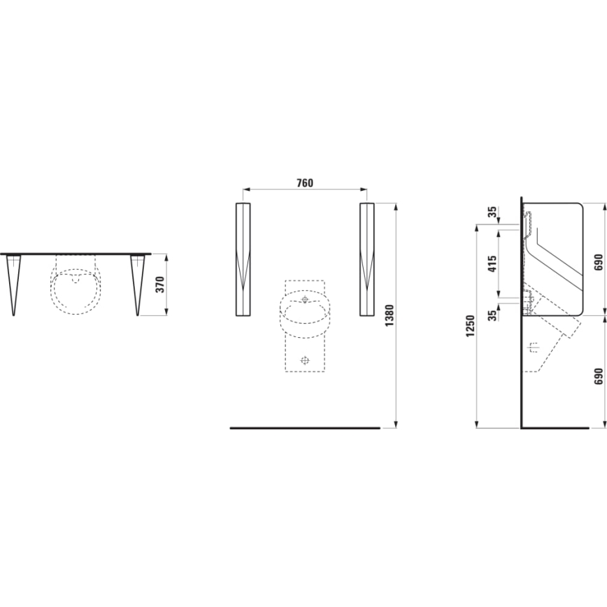 LAUFEN H8472807160001 - Urinoir-scheidingswand VAL 69x37 cm keramiek/mat zwart