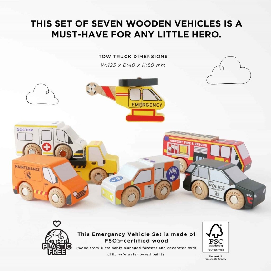 Le Toy Van - Set reddingsauto's met helikopter