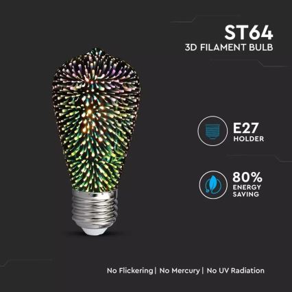 LED 3D Gloeilamp voor decoratie verlichting FILAMENT ST64 E27/3W/230V 3000K