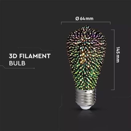 LED 3D Gloeilamp voor decoratie verlichting FILAMENT ST64 E27/3W/230V 3000K