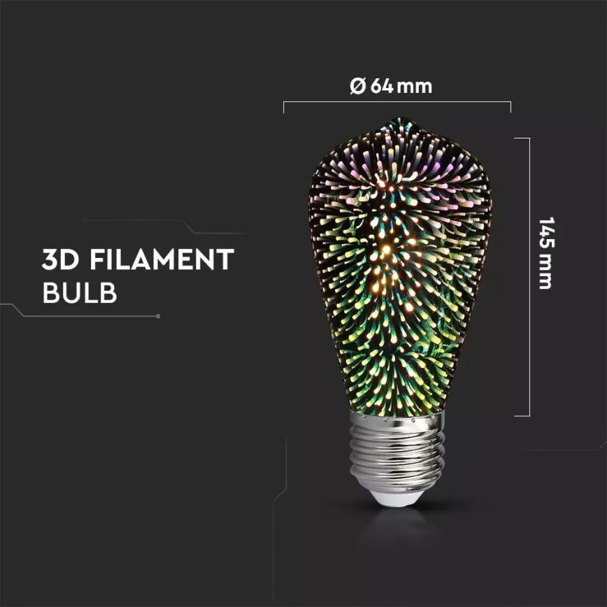 LED 3D Gloeilamp voor decoratie verlichting FILAMENT ST64 E27/3W/230V 3000K