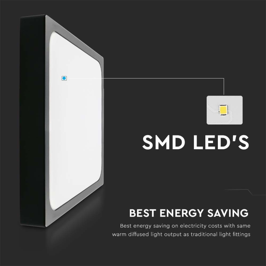 LED Badkamer plafondlamp LED/18W/230V 6500K IP44 22,5x22,5 cm zwart