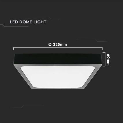 LED Badkamer plafondlamp LED/18W/230V 6500K IP44 22,5x22,5 cm zwart