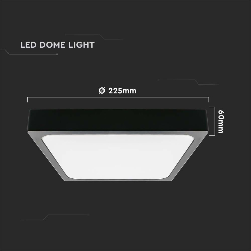 LED Badkamer plafondlamp LED/18W/230V 6500K IP44 22,5x22,5 cm zwart