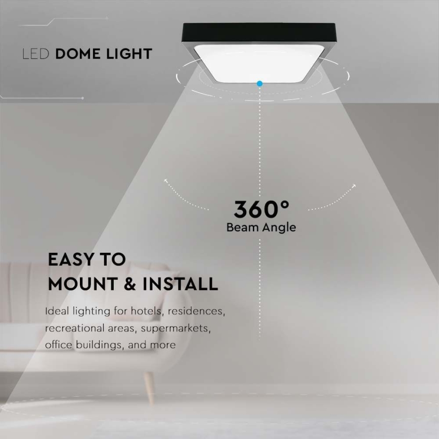 LED Badkamer plafondlamp LED/30W/230V 4000K IP44 42x42 cm zwart