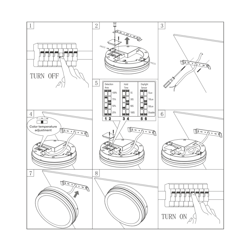 LED Badkamer plafondlamp met sensor ELLÉ LED/24W/230V 3000/4000/6500K diameter 26 cm IP54 antraciet