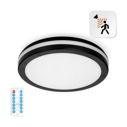 LED Badkamer plafondlamp met sensor LED/18W/230V 3000/4000/6500K IP65 diameter 30 cm zwart + afstandsbediening