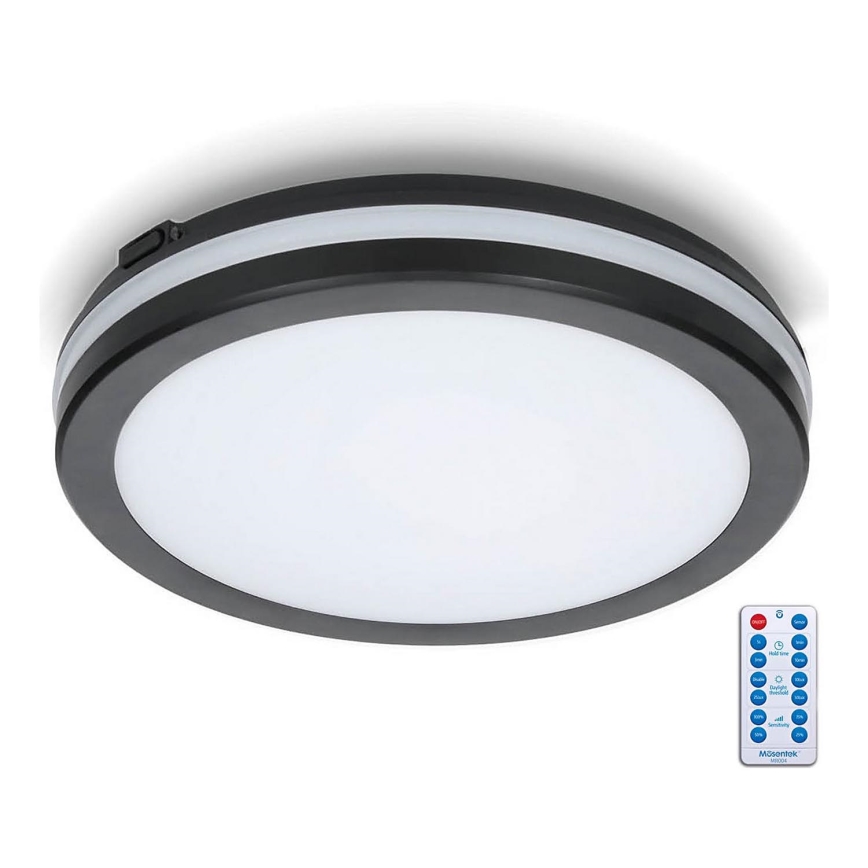 LED Badkamer plafondlamp met sensor LED/24W/230V 3000/4000/6500K IP65 diameter 30 cm zwart + afstandsbediening