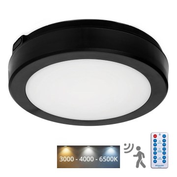 LED Badkamer plafondlamp met sensor NAIROS LED/12W/230V IP65 3000/4000/6500K diameter 20 cm zwart + afstandsbediening