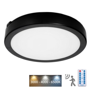 LED Badkamer plafondlamp met sensor NAIROS LED/18W/230V IP65 3000/4000/6500K diameter 30 cm zwart + afstandsbediening