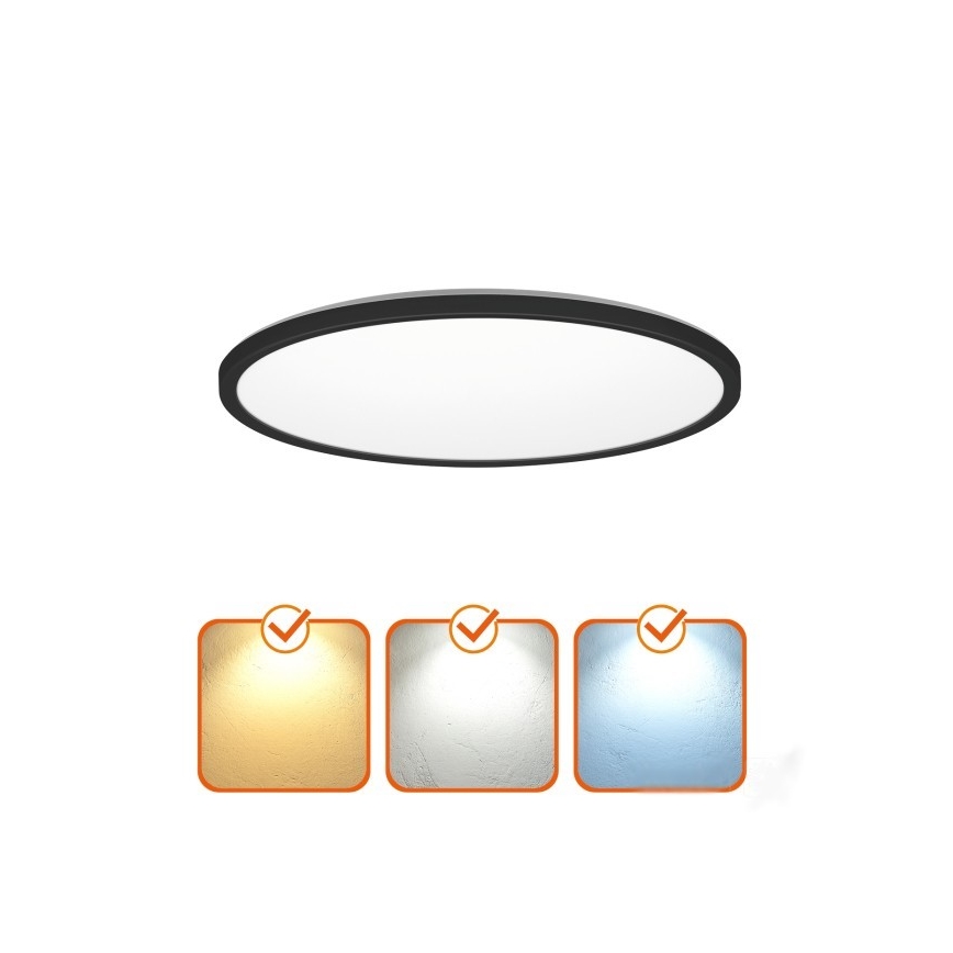 LED-badkamerarmatuur met bewegings- en schemersensor NIVERA LED/12W/230V IP54 3000/4000/6000K Ø 22,5 cm zwart + afstandsbediening