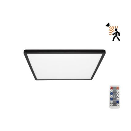 LED Badkamerlamp met bewegings- en schemersensor NIVERA LED/12W/230V IP54 3000/4000/6000K 22,5x22,5 cm zwart + afstandsbediening