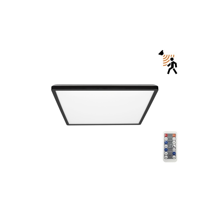 LED Badkamerlamp met bewegings- en schemersensor NIVERA LED/12W/230V IP54 3000/4000/6000K 22,5x22,5 cm zwart + afstandsbediening