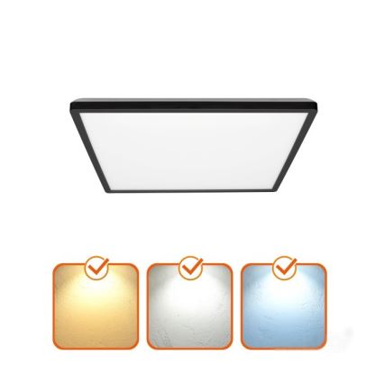 LED Badkamerlamp met bewegings- en schemersensor NIVERA LED/12W/230V IP54 3000/4000/6000K 22,5x22,5 cm zwart + afstandsbediening