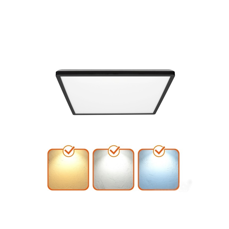 LED Badkamerlamp met bewegings- en schemersensor NIVERA LED/12W/230V IP54 3000/4000/6000K 22,5x22,5 cm zwart + afstandsbediening