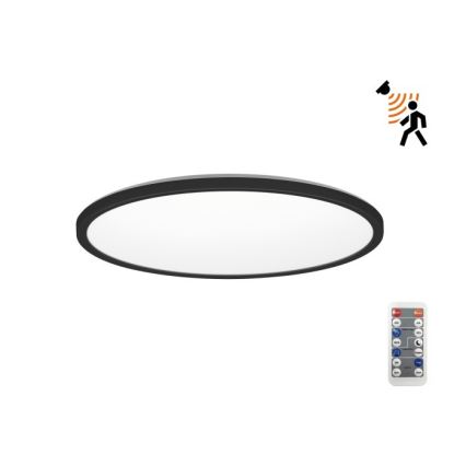LED Badkamerlamp met bewegings- en schemersensor NIVERA LED/18W/230V IP54 3000/4000/6000K diameter 30 cm zwart + afstandsbediening