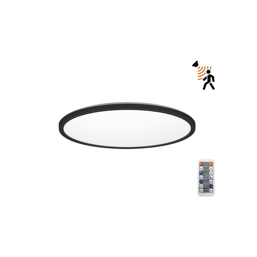 LED Badkamerlamp met bewegings- en schemersensor NIVERA LED/18W/230V IP54 3000/4000/6000K diameter 30 cm zwart + afstandsbediening