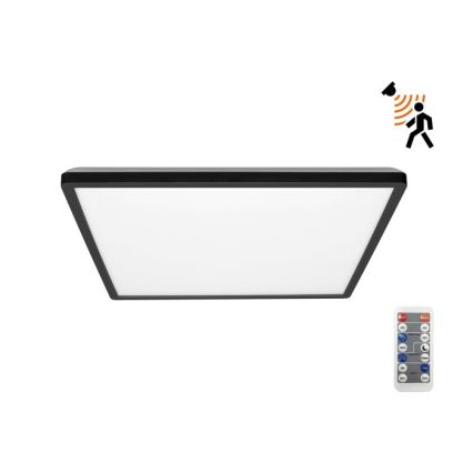 LED Badkamerlamp met bewegings- en schemersensor NIVERA LED/24W/230V IP54 3000/4000/6000K 30x30 cm zwart + afstandsbediening