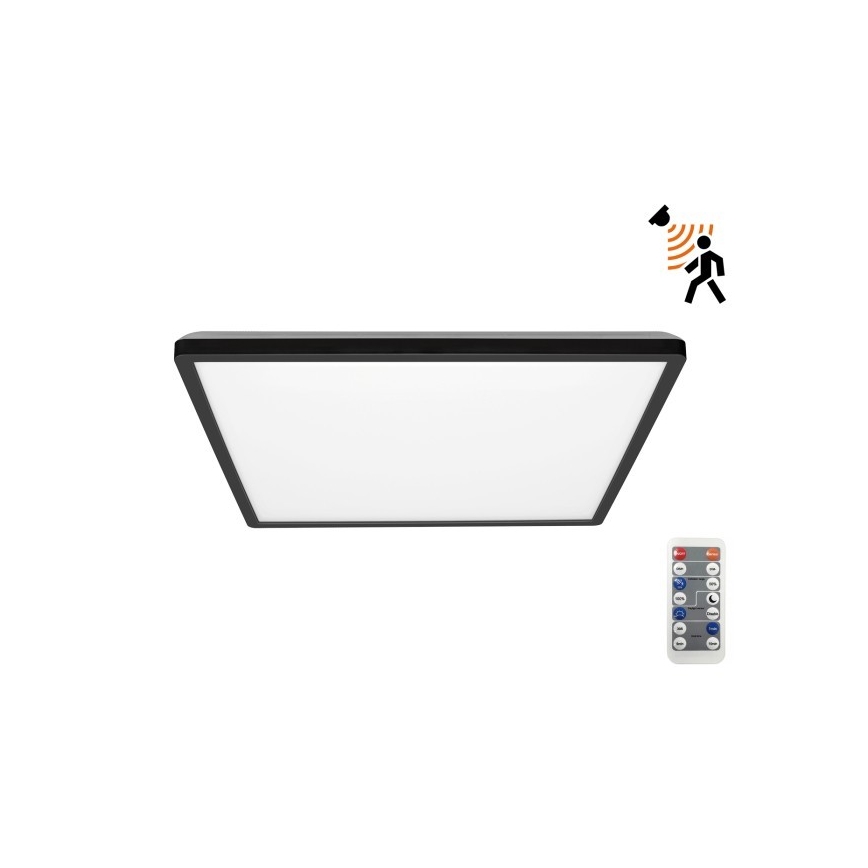LED Badkamerlamp met bewegings- en schemersensor NIVERA LED/24W/230V IP54 3000/4000/6000K 30x30 cm zwart + afstandsbediening