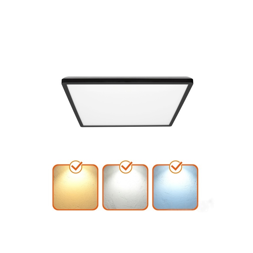 LED Badkamerlamp met bewegings- en schemersensor NIVERA LED/24W/230V IP54 3000/4000/6000K 30x30 cm zwart + afstandsbediening