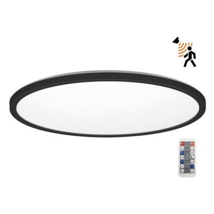LED Badkamerlamp met bewegings- en schemersensor NIVERA LED/32W/230V IP54 3000/4000/6000K diameter 42 cm zwart + afstandsbediening