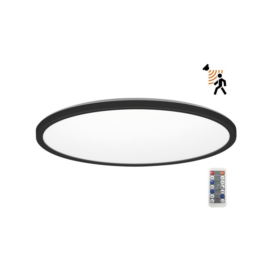 LED Badkamerlamp met bewegings- en schemersensor NIVERA LED/32W/230V IP54 3000/4000/6000K diameter 42 cm zwart + afstandsbediening