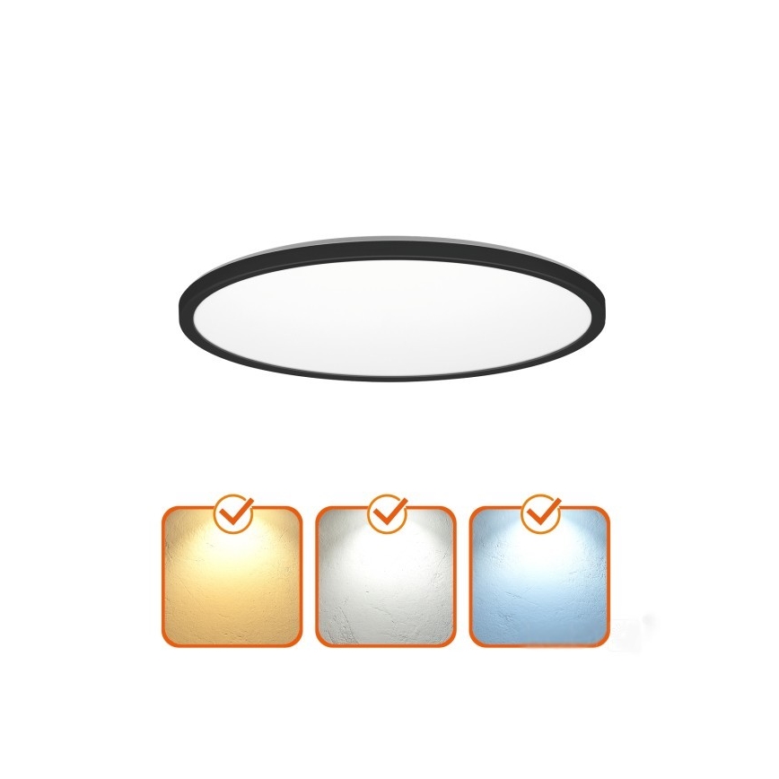 LED Badkamerlamp met bewegings- en schemersensor NIVERA LED/32W/230V IP54 3000/4000/6000K diameter 42 cm zwart + afstandsbediening