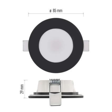 LED Badkamer inbouwspot LORI LED/4,5W/230V IP65 2700/4000K Ø 8,5 cm zwart