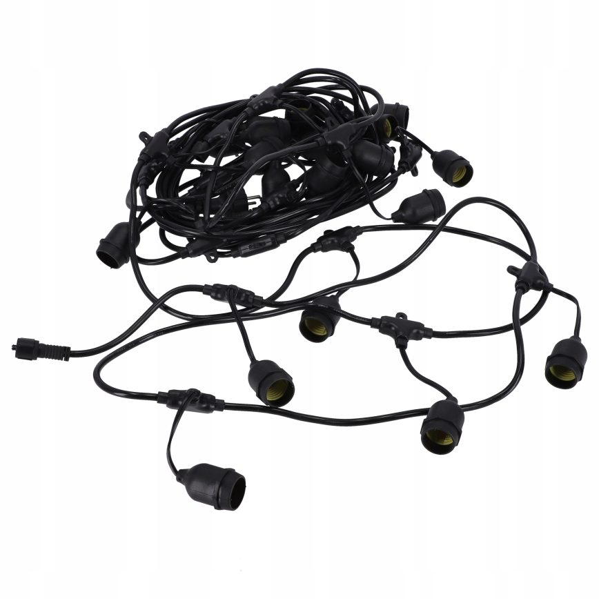 LED buiten decoratieve lichtsnoer met 30 E27-fittingen, 1 W per lamp, 230 V, 16,44 m, IP44, zwart