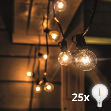 LED Buiten decoratieve slinger GIRLANDA 25xE12 20m IP44 warm wit