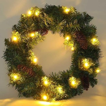 LED buiten kerstkrans 15xLED/3xAA IP44
