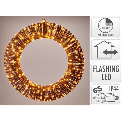 LED Buiten kerstdecoratie 500xLED/6W/230V Ø 50 cm IP44 warm wit krans/bruin