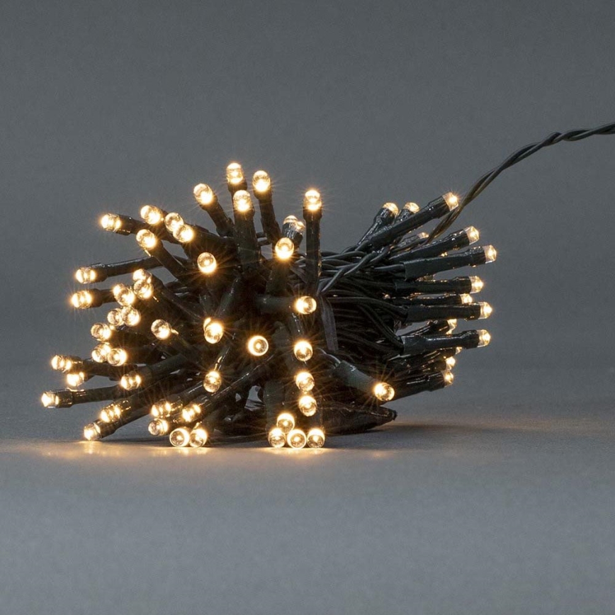 LED buiten kerstsnoer 96xLED/7 functies/3xAA 7,7m IP44 warm wit