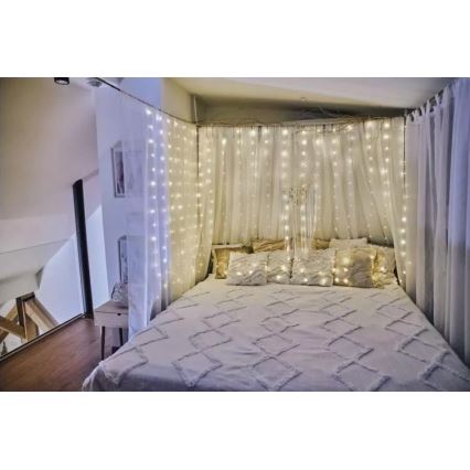 LED buiten kerstverlichting 300xLED/8 functies 5,9 m IP44 warm wit