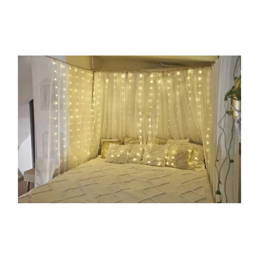 LED buiten kerstverlichting 300xLED/8 functies 5,9 m IP44 warm wit